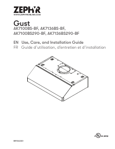 Bruksanvisning Zephyr AK7100BS290-BF Gust Köksfläkt