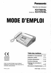 Mode d’emploi Panasonic KX-F2681BL Télécopieur