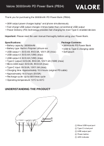 Manual Valore PB34 Portable Charger