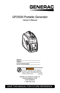 Manual Generac 8250 GP2500i Generator