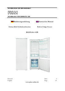 Handleiding PKM KG 229.4A++EB Koel-vries combinatie