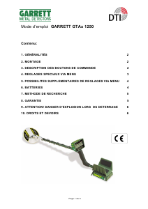 Mode d’emploi Garrett GTAx 1250 Détecteur de métaux