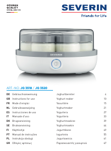 Brugsanvisning Severin JG 3518 Yoghurtmaskine