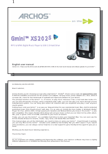 Bruksanvisning ARCHOS Gmini XS202S Mp3 spelare