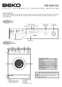Bruksanvisning BEKO WB 6006 RS Tvättmaskin
