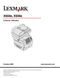 Mode d’emploi Lexmark X644e Imprimante multifonction