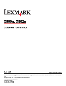 Mode d’emploi Lexmark X502n Imprimante multifonction