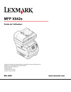 Mode d’emploi Lexmark X642e Imprimante multifonction