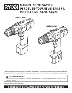 Mode d’emploi Ryobi SA60 Perceuse visseuse