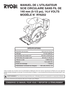 Mode d’emploi Ryobi RY6202 Scie circulaire