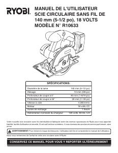 Mode d’emploi Ryobi R10633 Scie circulaire
