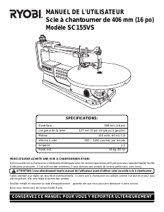 Mode d’emploi Ryobi SC155VS Scie à chantourner