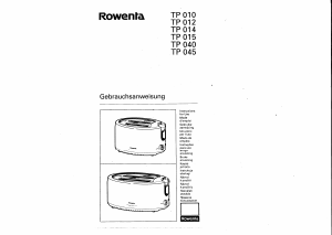 Mode d’emploi Rowenta TP 012 Grille pain