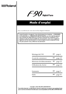 Mode d’emploi Roland F-90 Piano numérique