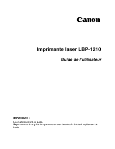 Mode d’emploi Canon Laser Shot LBP-1210 Imprimante