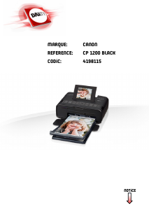 Mode d’emploi Canon Selphy CP1200 Imprimante photo