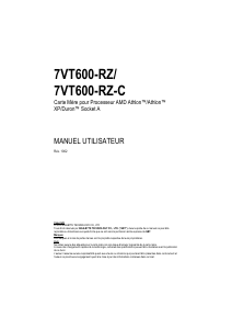 Mode d’emploi Gigabyte 7VT600-RZC Carte mère