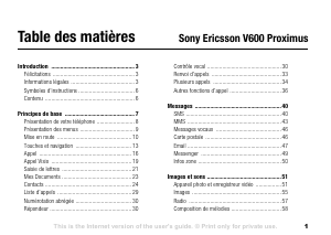 Mode d’emploi Sony Ericsson V600 Proximus Téléphone portable