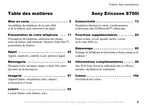 Mode d’emploi Sony Ericsson S700i Téléphone portable