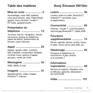 Mode d’emploi Sony Ericsson K610im Téléphone portable