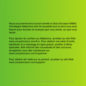 Mode d’emploi Sony Ericsson W890i Téléphone portable