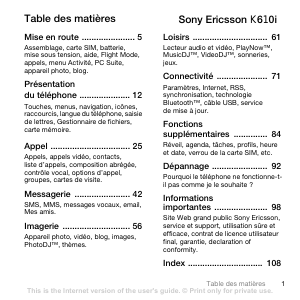 Mode d’emploi Sony Ericsson K610i Téléphone portable