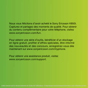 Mode d’emploi Sony Ericsson K850i Téléphone portable