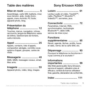 Mode d’emploi Sony Ericsson K550i Téléphone portable