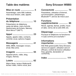 Mode d’emploi Sony Ericsson W880i Téléphone portable