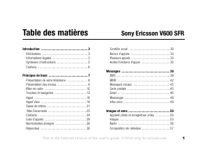 Mode d’emploi Sony Ericsson V600 SFR Téléphone portable