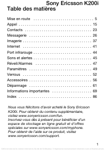 Mode d’emploi Sony Ericsson K200i Téléphone portable