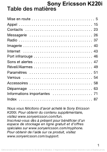 Mode d’emploi Sony Ericsson K220i Téléphone portable