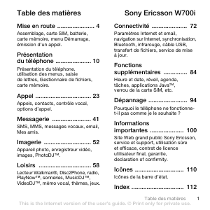 Mode d’emploi Sony Ericsson W700i Téléphone portable