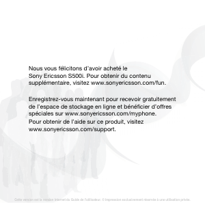 Mode d’emploi Sony Ericsson S500i Téléphone portable