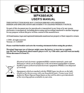 Bruksanvisning Curtis MPK8854UK Mp3 spelare