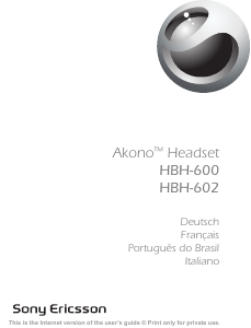 Mode d’emploi Sony Ericsson HBH-602 Akono Headset