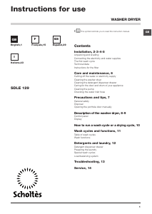 Handleiding Scholtès SDLE 129 Was-droog combinatie