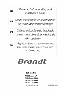 Handleiding Brandt TV210BT1 Kookplaat
