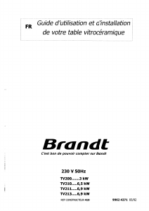 Mode d’emploi Brandt TV211BT1 Table de cuisson