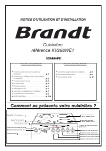 Mode d’emploi Brandt KV268WE1 Cuisinière