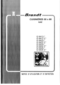 Mode d’emploi Brandt G6412CN Cuisinière