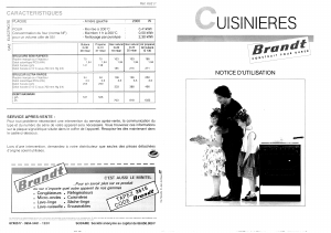 Mode d’emploi Brandt K631 Cuisinière