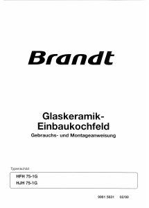 Bedienungsanleitung Brandt HJH75X1G Kochfeld