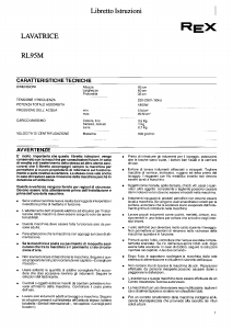 Manuale Rex RL95M Lavatrice