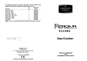 Bruksanvisning Parkinson Cowan RG50MGGRN Renown Spis