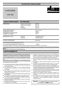 Mode d’emploi Faure LTC412 Lave-linge