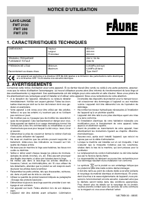 Mode d’emploi Faure FWT270 Lave-linge