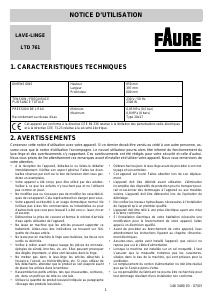 Mode d’emploi Faure LTD761 Lave-linge