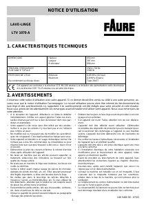 Mode d’emploi Faure LTV1070A Lave-linge