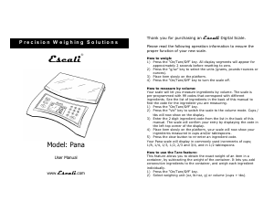 Manual Escali V136 Pana Kitchen Scale